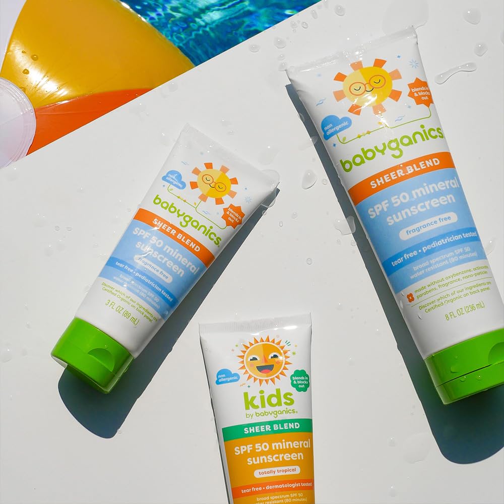 Babyganics SPF 50 Mineral Sunscreen Lotion, Sheer Blend, UVA UVB Protection, Octinoxate & Oxybenzone Free, Water Resistant, Fragrance Free, 8 oz