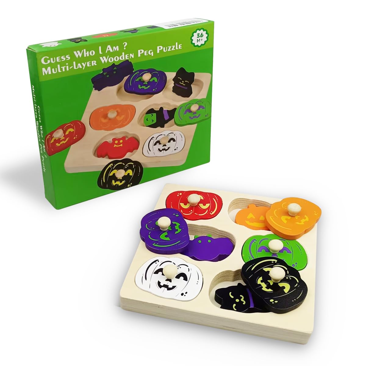 OCBTOW Halloween Pumpkin Wooden Pegged Puzzles Montessori Toys for Toddlers Kids Boys Girls Halloween Party Favors Treat Bags Gifts