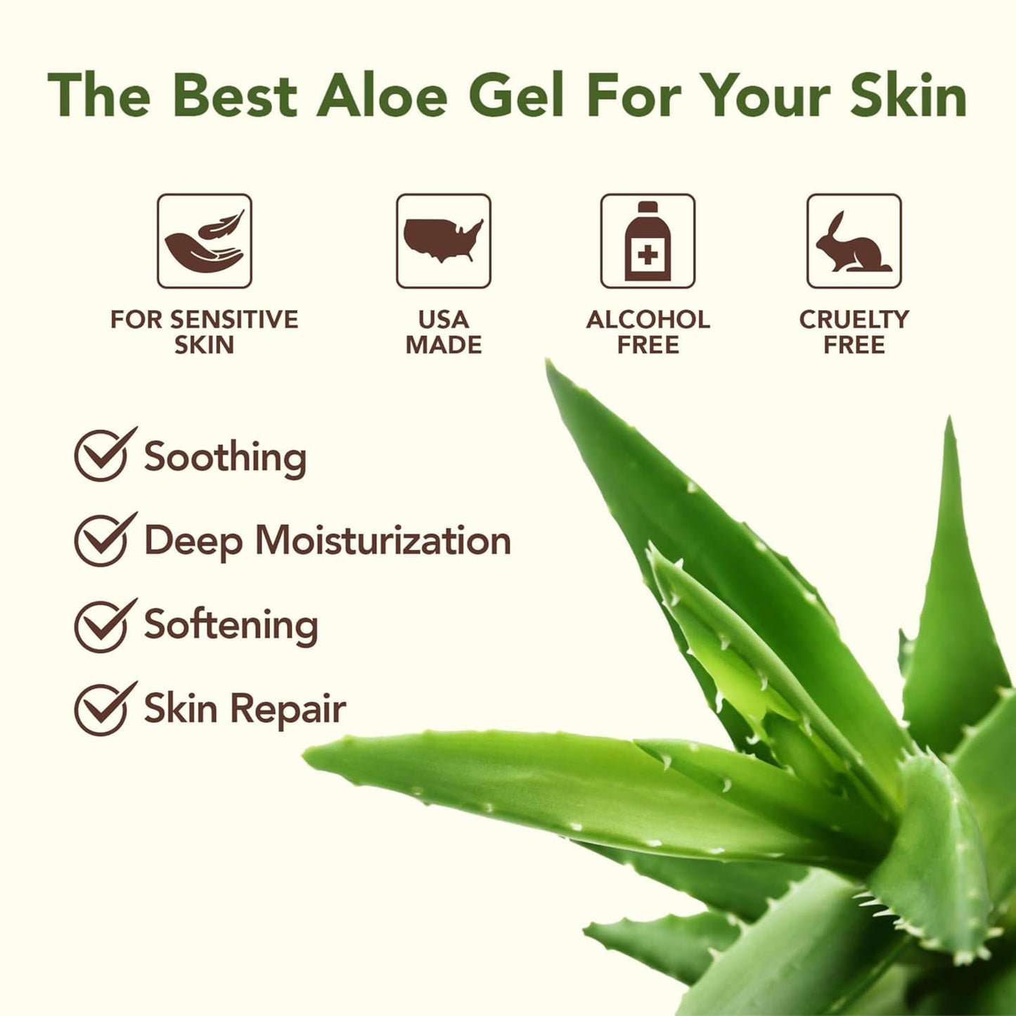 Amazing Aloe Vera Gel 100% Pure & Freshly Cut - Natural Sunburn, After Shave, Face, Skin & Hair Care - Unscented, Vegan - 16oz (2x8oz)
