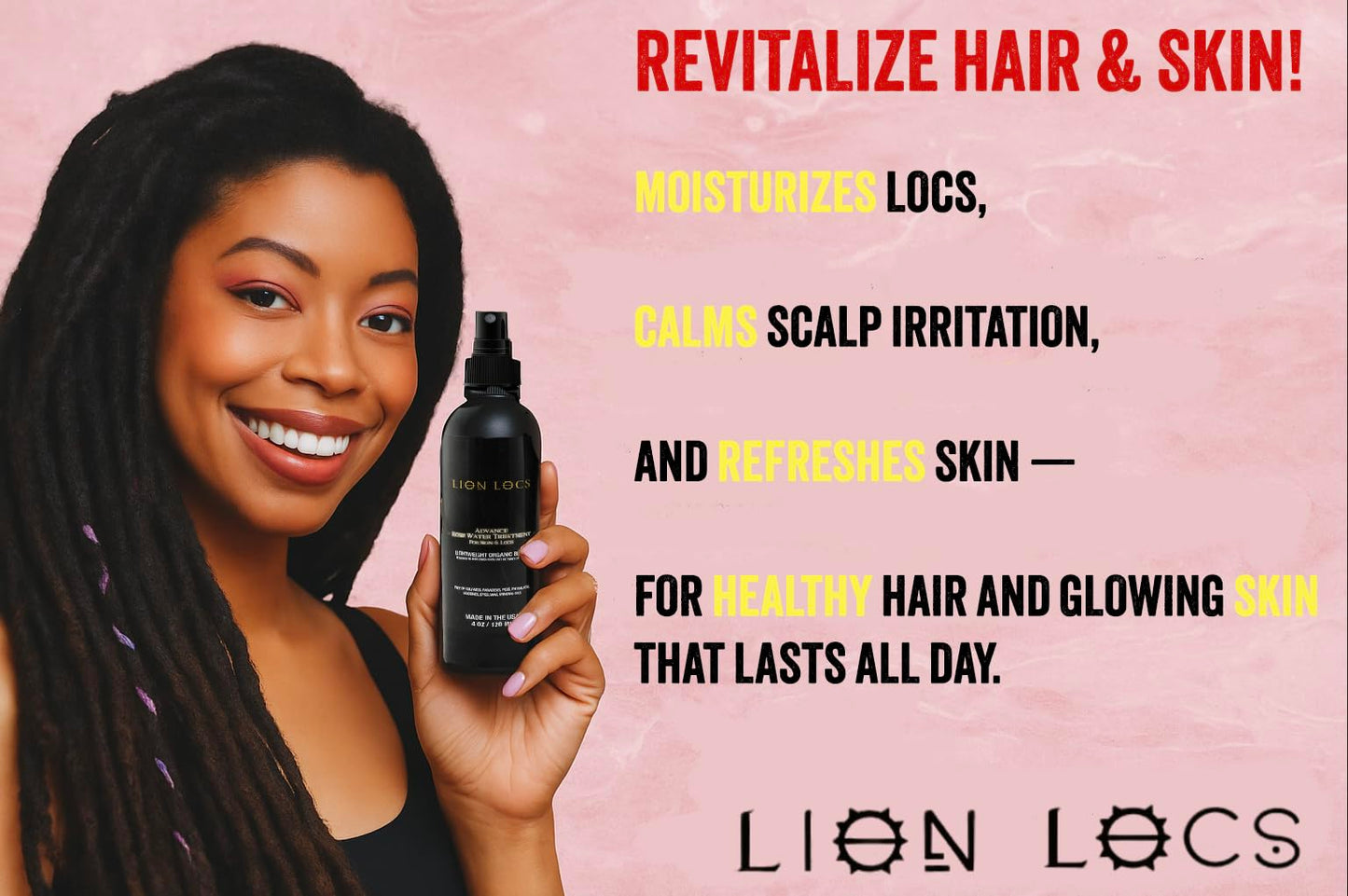Lion Locs Rosewater Spray for Dreads and Locs - Organic Vegan Conditioner with Aloe, Oils, Vitamins, and Glycerin