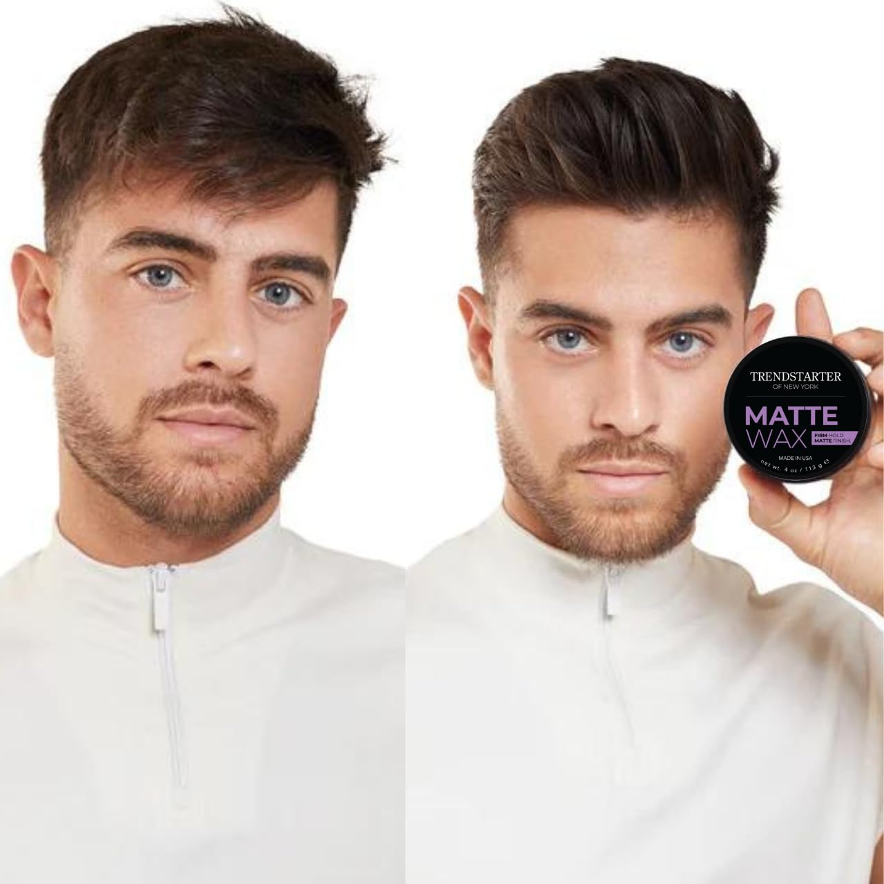 TRENDSTARTER Matte Wax 4oz – Firm Hold, Matte Finish, Water-Based Hair Styling Pomade – All-Day, Flake-Free Wax for All Hair Types