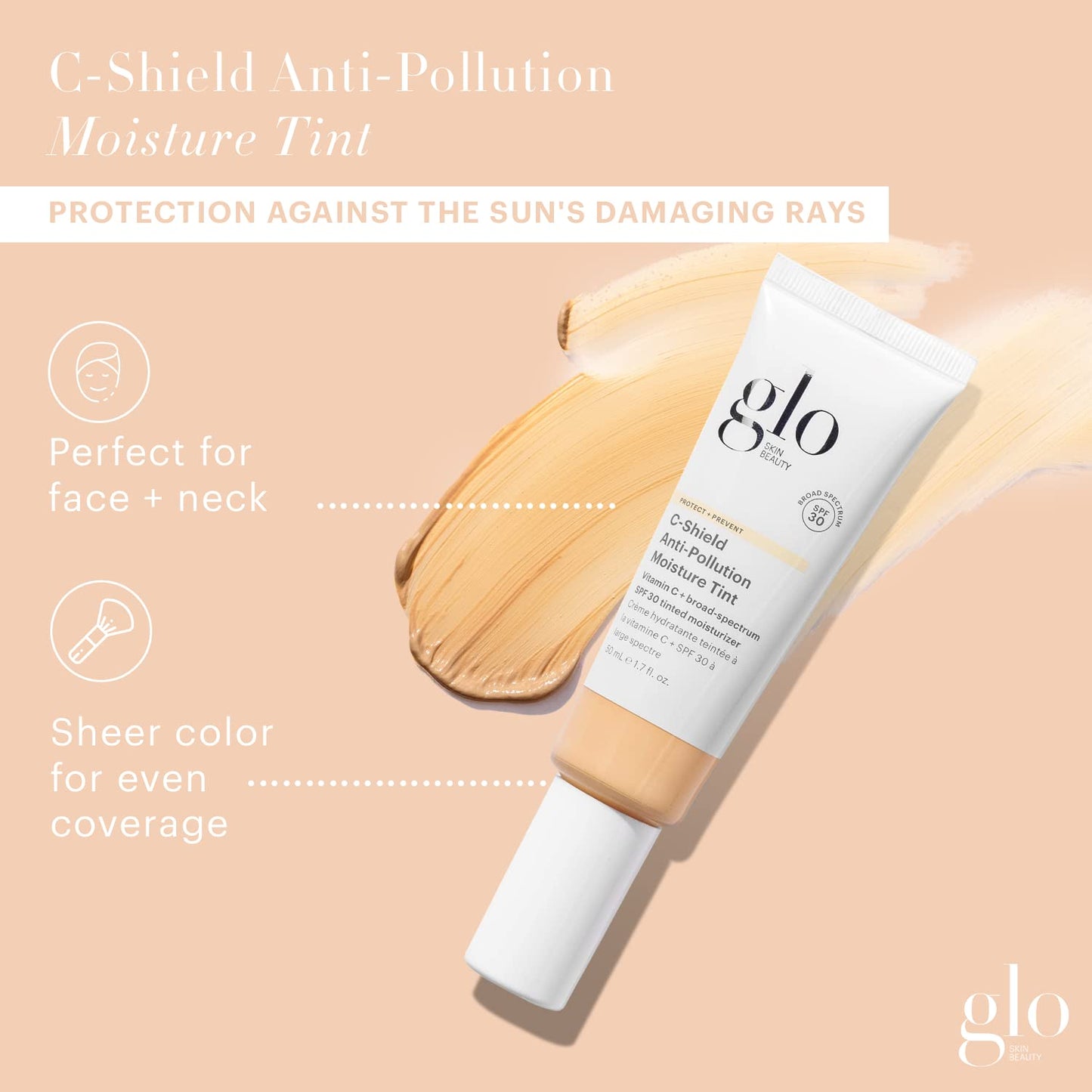 Glo Skin Beauty C-Shield Anti-Pollution Moisture Tint SPF 30 - Tinted Moisturizer with Vitamin C, Broad Spectrum Face Protection, 1.7 oz (2N-Light)