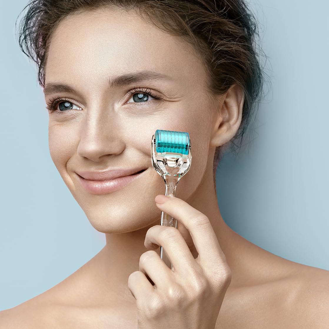 Derma Roller Microneedle, Titanium 192 Micro Needle Dermal Roller Face Beard Home Use (Crystal Blue)