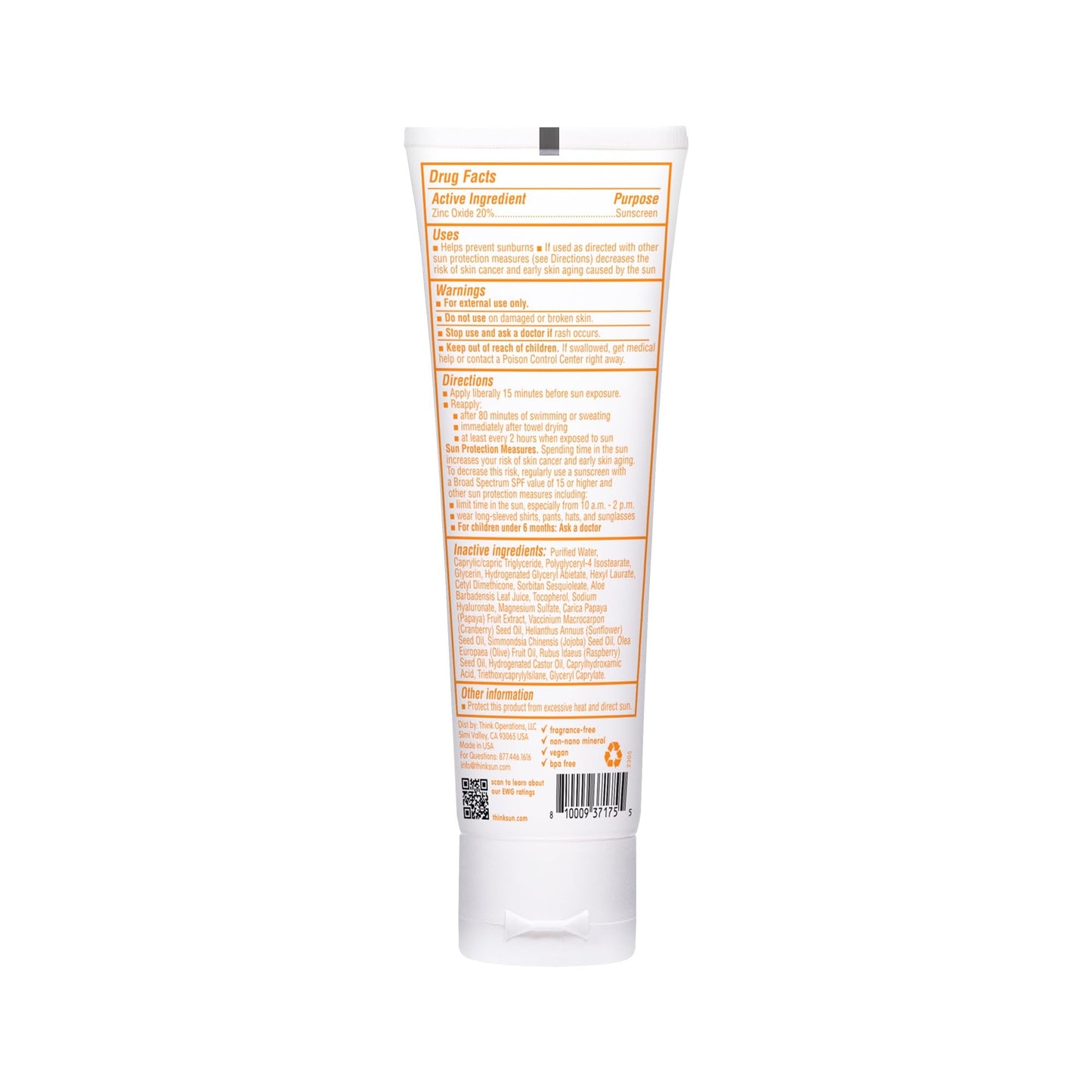 Thinkbaby Mineral Sunscreen SPF 30 – Clear Zinc Oxide, Baby Safe, Water Resistant, Reef Safe, Broad Spectrum UVA/UVB, 3 Fl Oz Travel Size