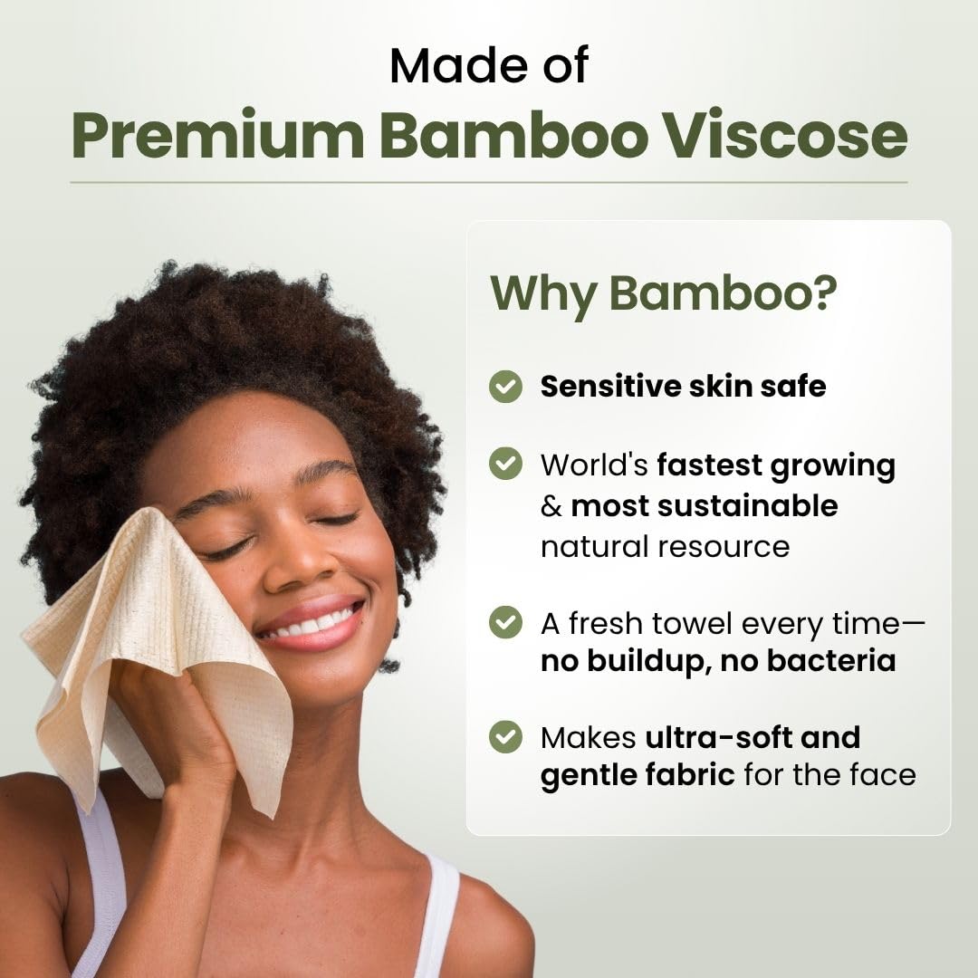 Clean Skin Club Bamboo Viscose Clean Towels XL – 100% USDA Biobased Disposable Face Towels, Ultra Soft Makeup Remover Dry Wipes, 50 Count