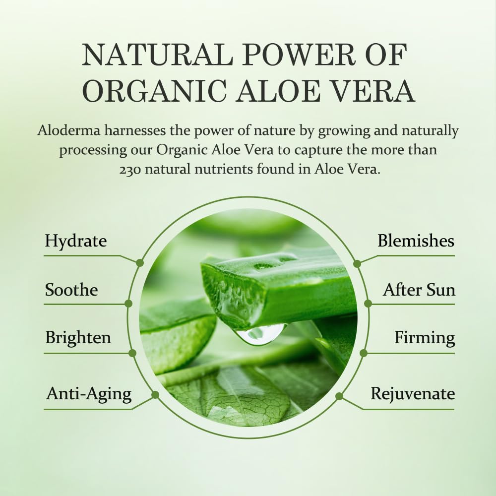 Aloderma 99% Organic Aloe Vera Gel – Fast-Harvest, Travel Size 1.5oz, Soothing, Hydrating Relief for Face, Body & Scalp