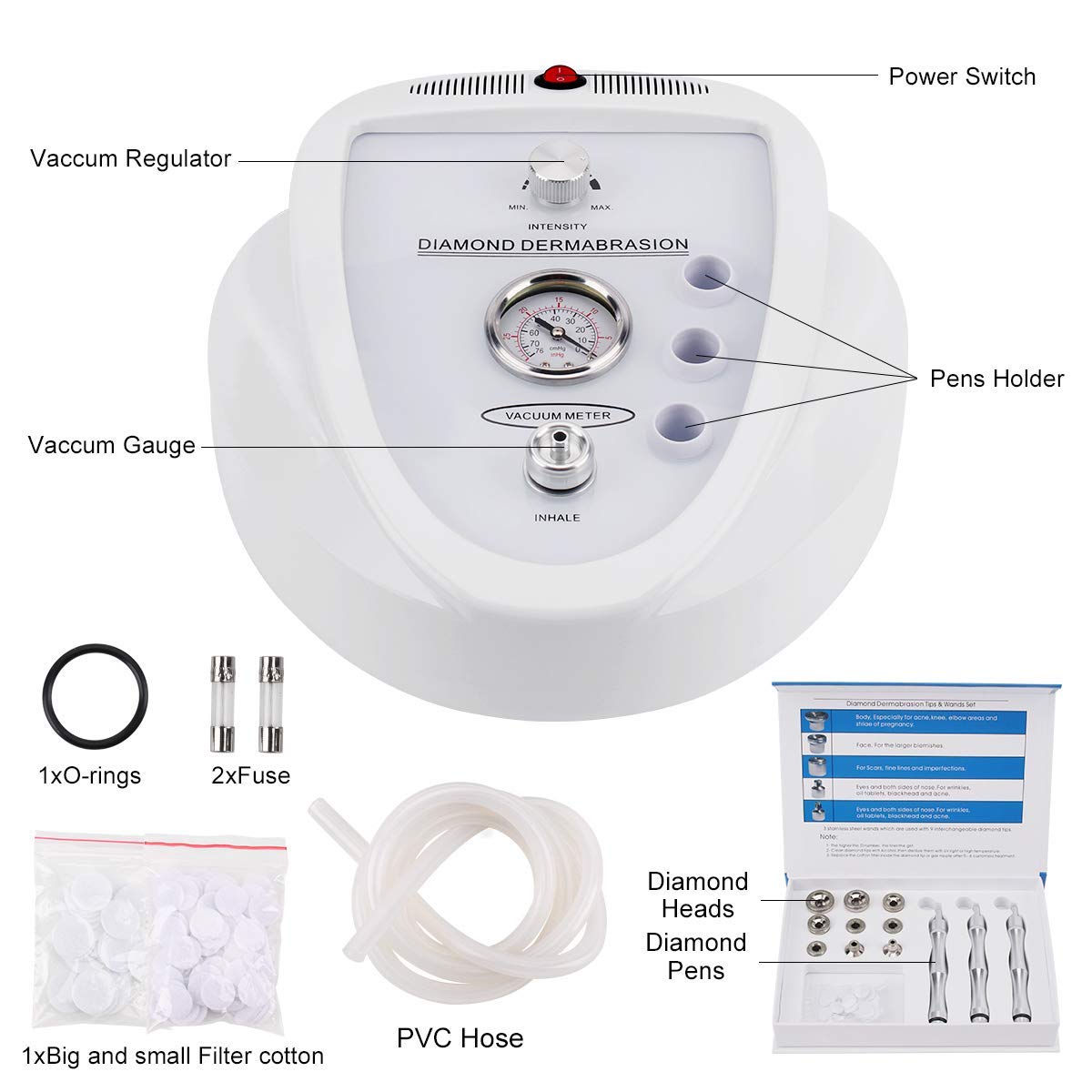 Diamond Microdermabrasion Machine, Yofuly 65-68cmHg Suction Power Professional Dermabrasion, Home Use Facial Skin Care Equipment