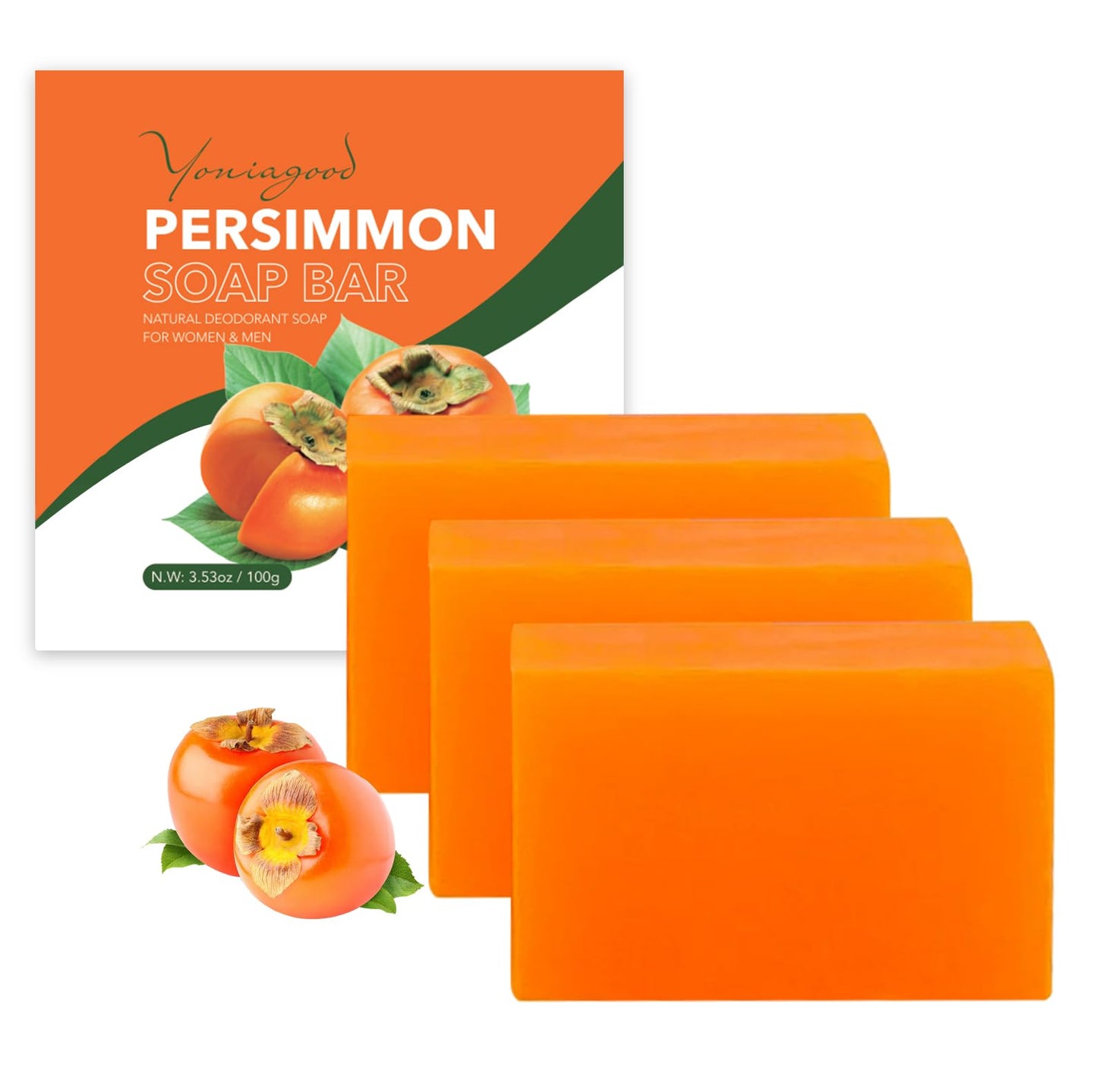 Yoniagood 3-Pack Persimmon Soap Bars β Natural Deodorant Body Soap for Odor Control, Removes Strong Smell, Organic for Men & Women