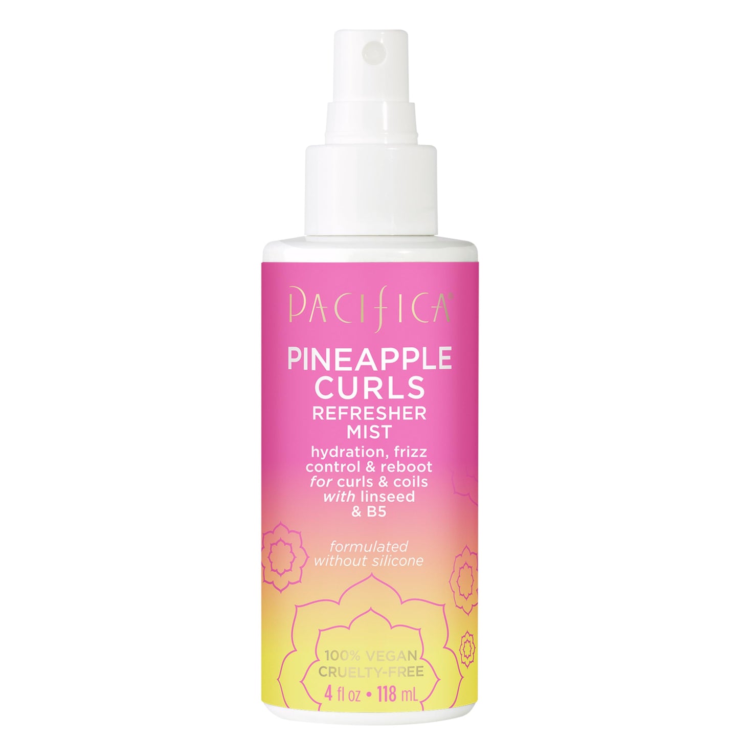Pacifica Pineapple Curls Refresher Mist - Curl Spray with Hyaluronic Acid, Vitamin B5 & Plant Oils - Vegan, Dermatologist Tested - 4 Fl Oz