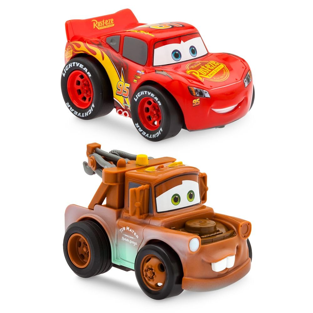 Disney Store Official Lightning McQueen & Tow Mater Pullback Stunt Car Set – 4 Tricks: Super Speed, Wheelie, Spin Right & Left – Fun Toy for Kids