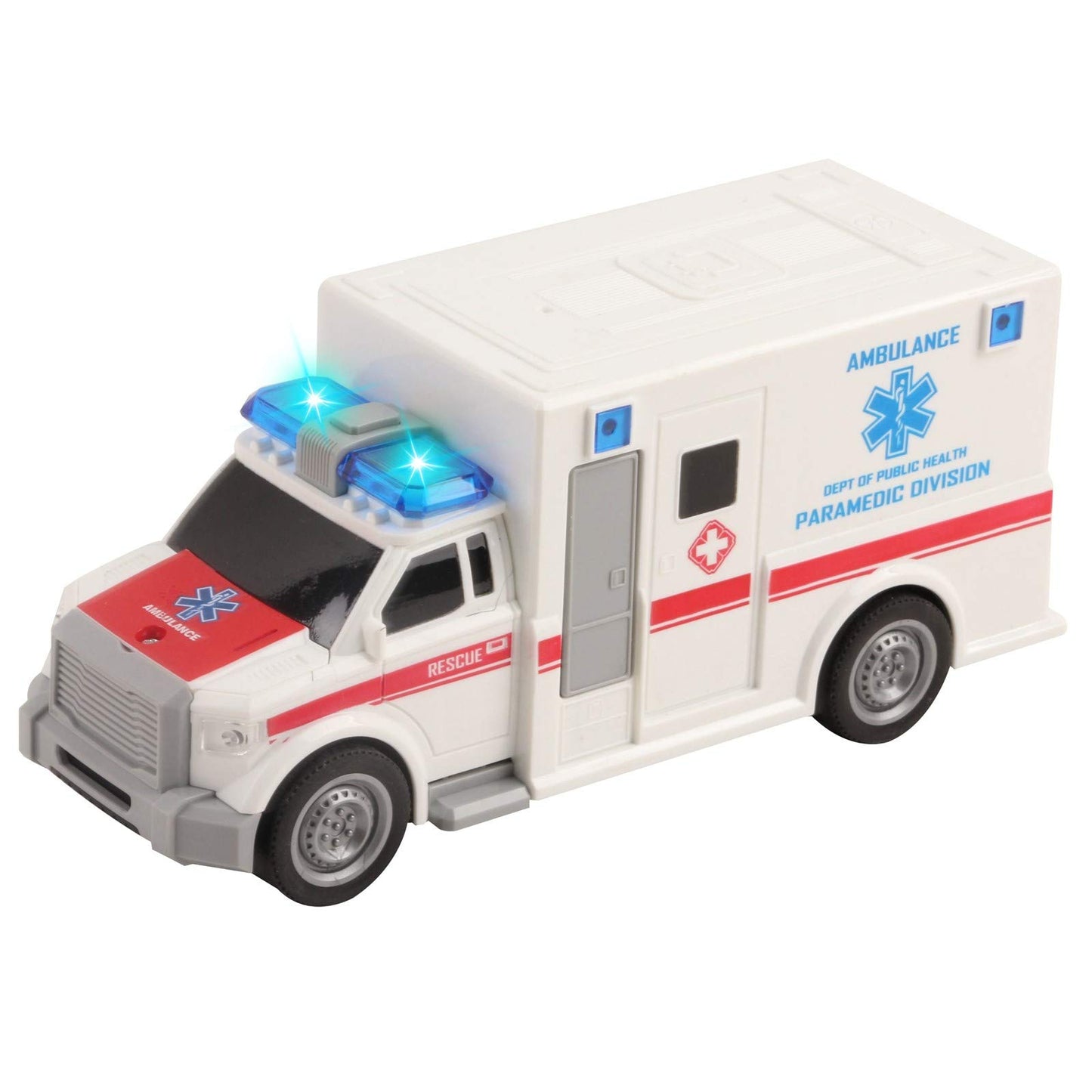 Vokodo 1:20 Scale Rescue Ambulance Toy Car – Friction Powered with Lights & Sounds, Push & Go Medical Emergency Vehicle for Kids