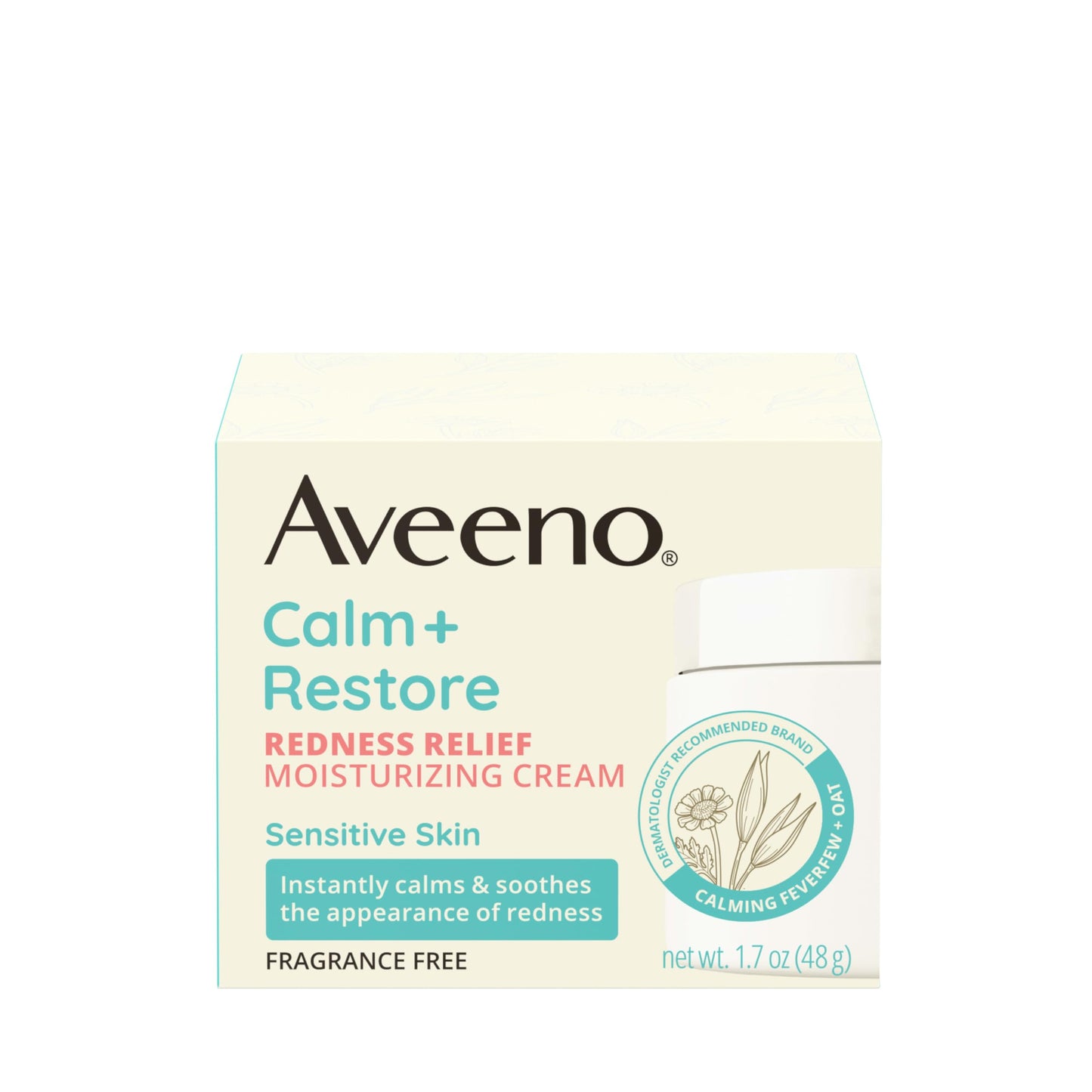 Aveeno Calm + Restore Face Moisturizer for Redness Relief – Hydrating, Non-Comedogenic, Ceramide & Vitamin B5, Sensitive Skin, 1.7 oz