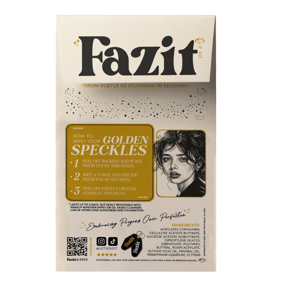 Fazit Gold Makeup Patches – Face Glitter Speckles for Radiant Glow – Cute Cosmetic Glitter Accessories for Women – 6 Count