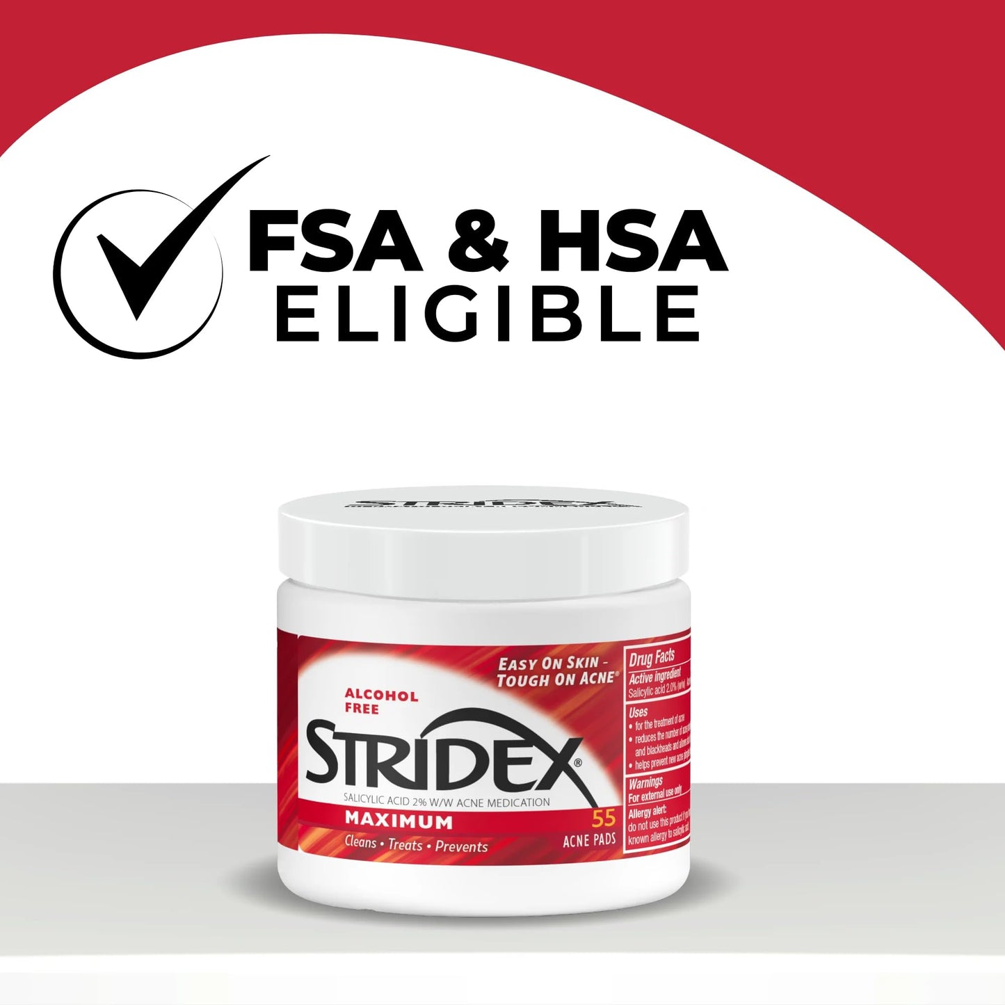 Stridex Medicated Acne Pads, Maximum, 55 Count – Facial Cleansing Wipes, Alcohol Free, Acne Treatment for Face, For Moderate Acne, Smooth Application