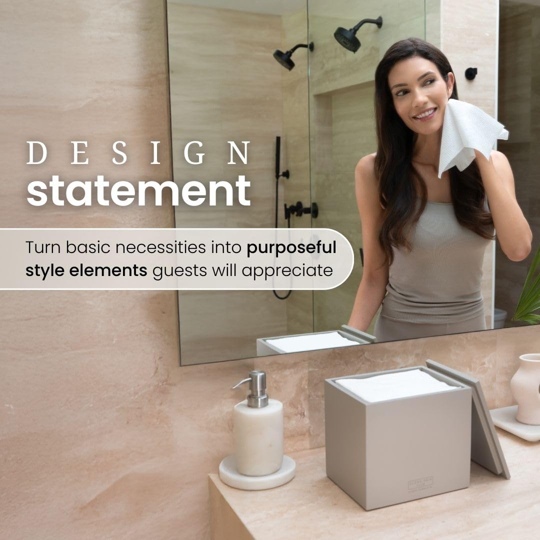 CLEAN SKIN CLUB XL Cement Box for 50 Disposable Towels, Concrete Face Towelette Holder, Bathroom Counter Storage, Taupe Stone