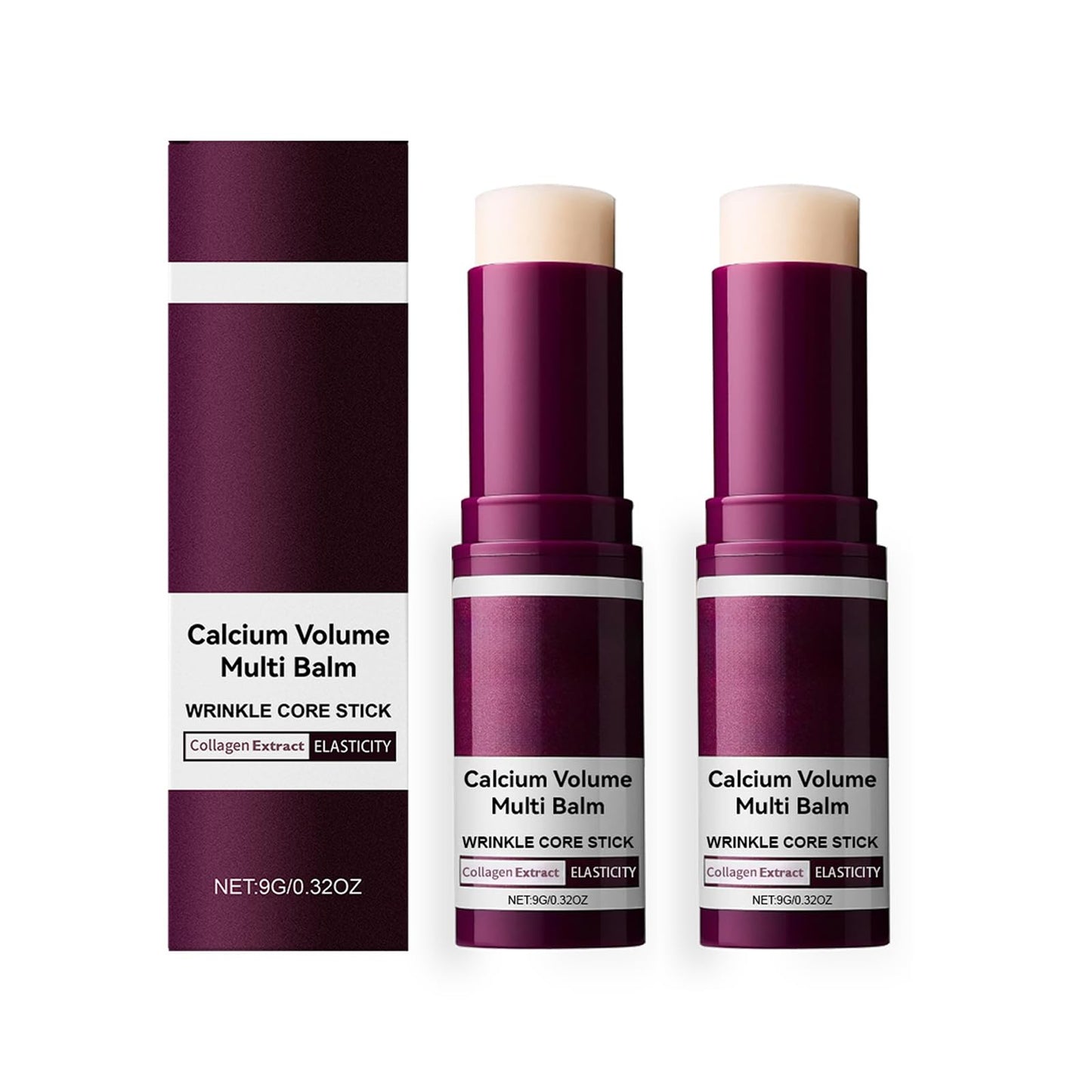 Calcium Volume Multi Balm 9g – Collagen Moisturizing Stick for Face, Eyes & Neck, Hydrating & Firming, Vitamin D & Elastin, 2PC