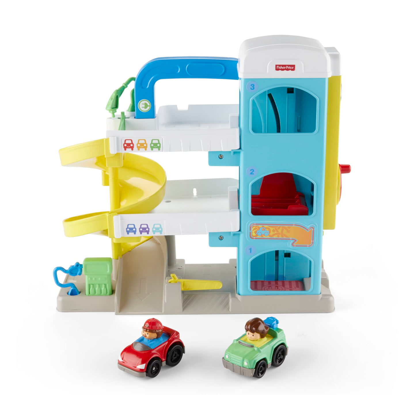 Fisher-Price Little People Toddler Toy Helpful Neighbor’s Garage Playset with Spiral Ramp & 2 Cars for Pretend Play Ages 18+ Months