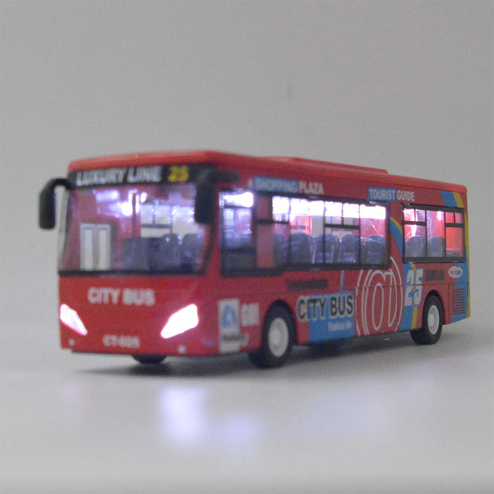 Ailejia City Bus Die Cast Pull Back Vehicles Mini Buses Model Car Toys With Lights and Music - Boys' Red Bus Toys
