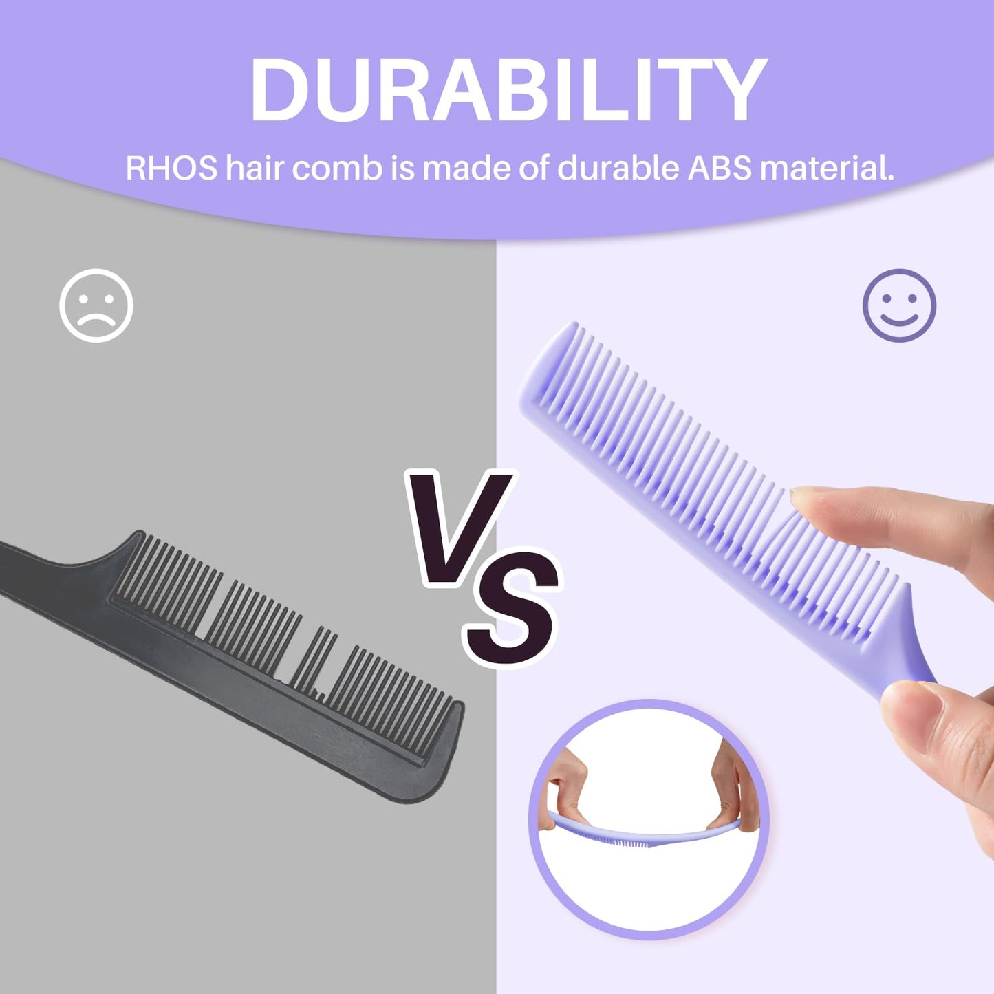 RHOS Rat Tail Comb for Parting, Fine Tooth Teasing Comb with Pick, 2 Pack Hair Styling Combs Set for Women and Men, Pink & Purple, Plastic, Unisex