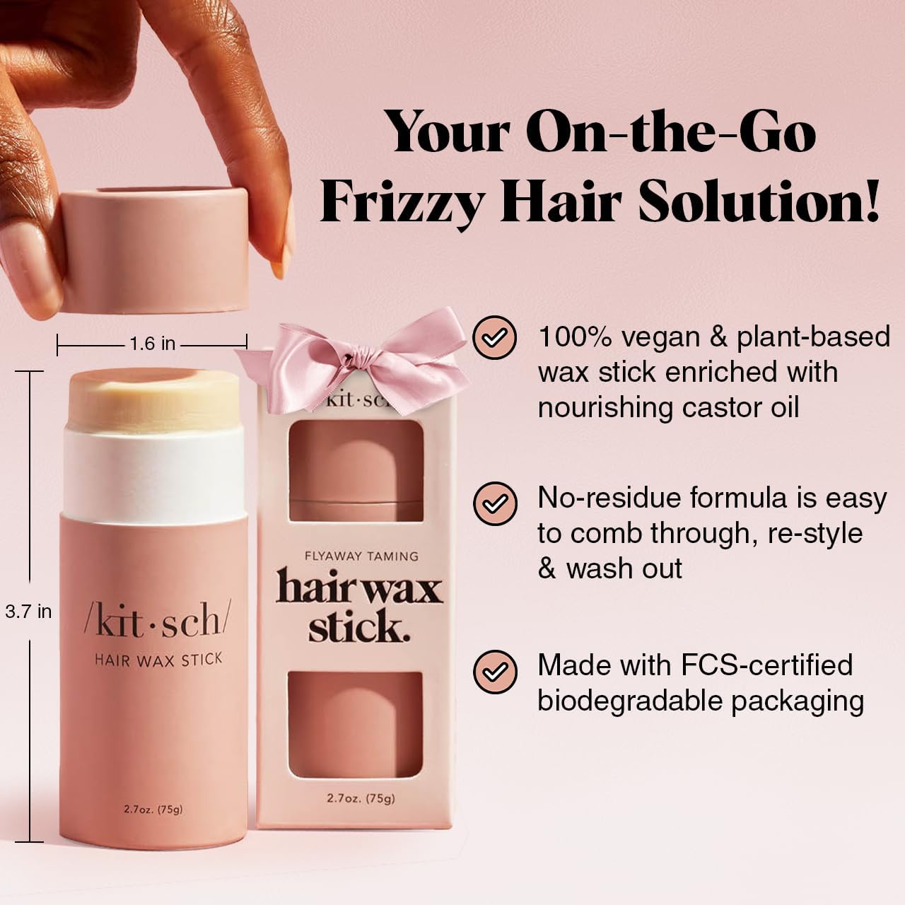 Kitsch Hair Wax Stick for Women & Men – Anti-Frizz Flyaway Tamer, No Residue, All-Day Hold, Slick Back & Hair Smoothing Stick