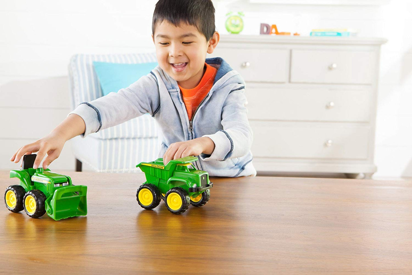 TOMY John Deere 2-Piece Vehicle Set – Dump Truck & Tractor with Loader, 6" Construction & Sandbox Toys for Kids 18 Months+