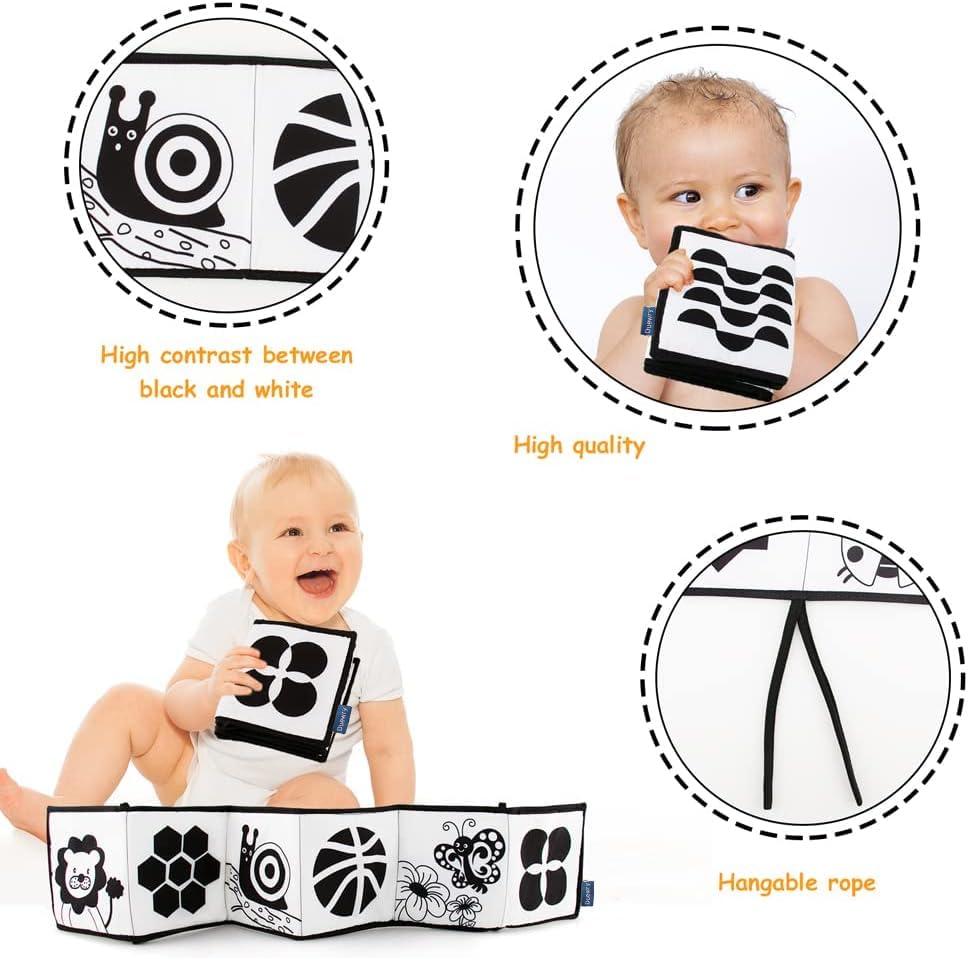 KaPing Black & White High Contrast Soft Baby Book – Tummy Time, Educational Cloth Book, Baby Cards for Infants & Toddlers, Boys & Girls