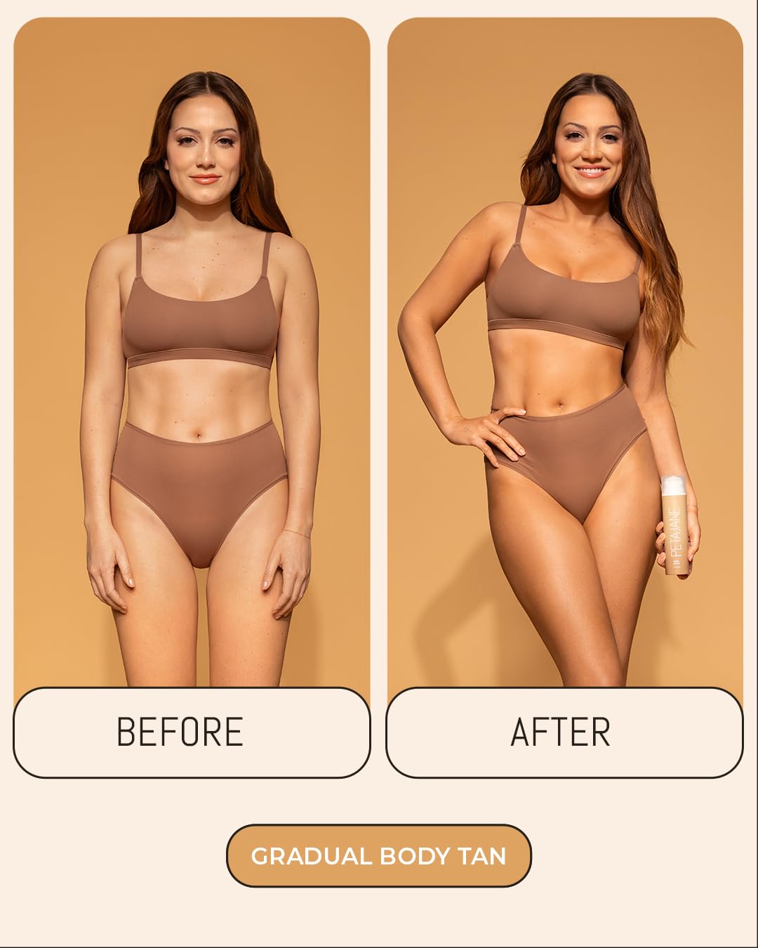 Peta Jane Gradual Tanning Body Lotion – Hydrating, Vegan, Streak-Free, Natural Glow, No Fake Tan Smell, 6.7 Fl Oz