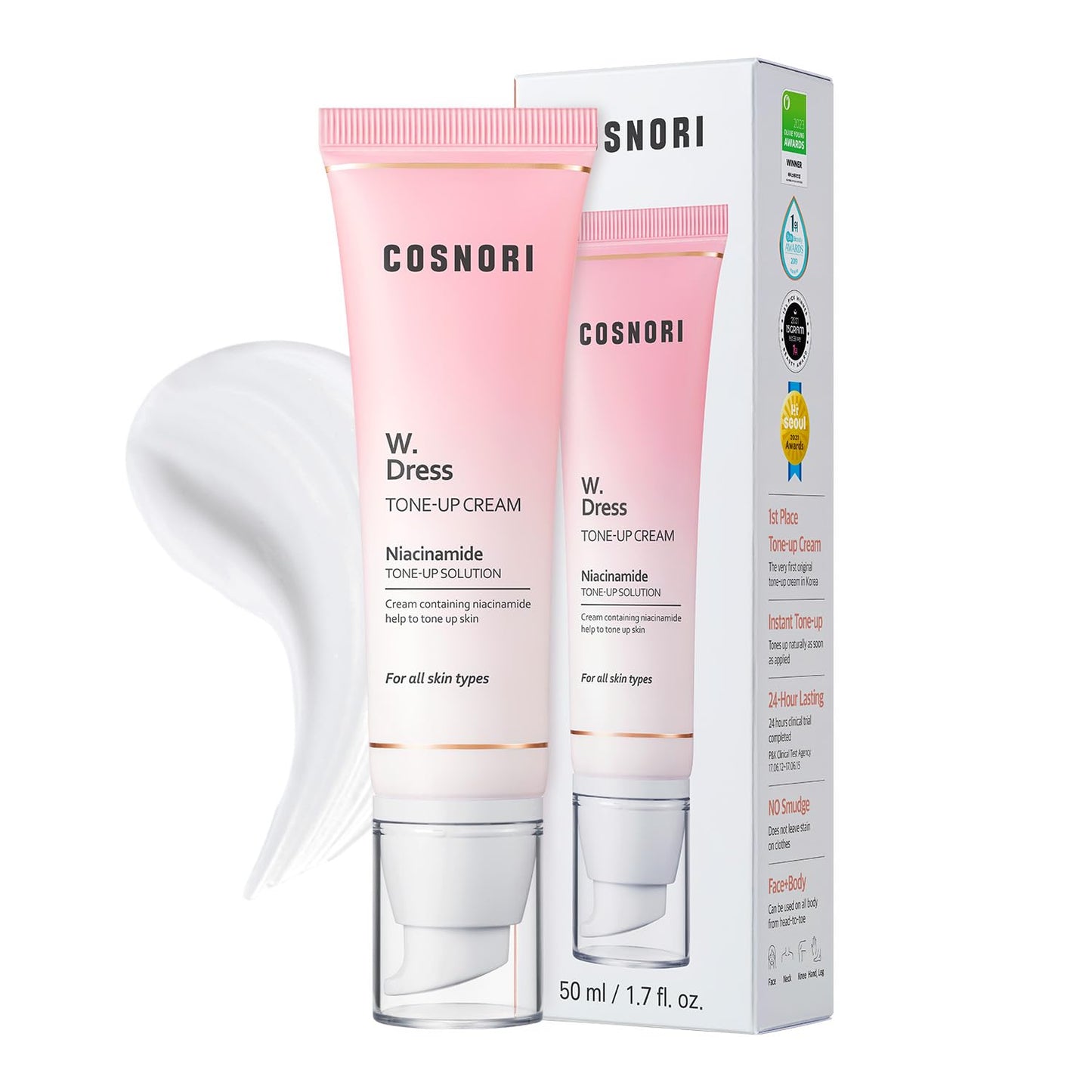 COSNORI W. Dress Tone-Up Cream – Quick Skin Tone Balancer, Evens Complexion, Natural No-Makeup Look, Hydrating & Sebum Control, 1.7 fl. oz