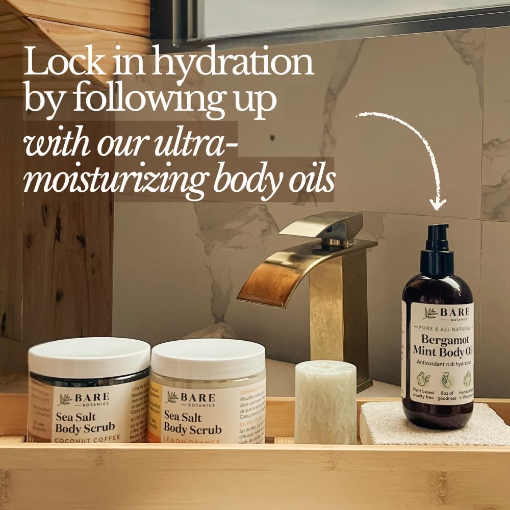 Bare Botanics Coconut Vanilla Body Scrub 24oz – All Natural Sea Salt Exfoliator, Vegan, Cruelty-Free, Moisturizing, Gift-Ready w/ Wooden Spoon