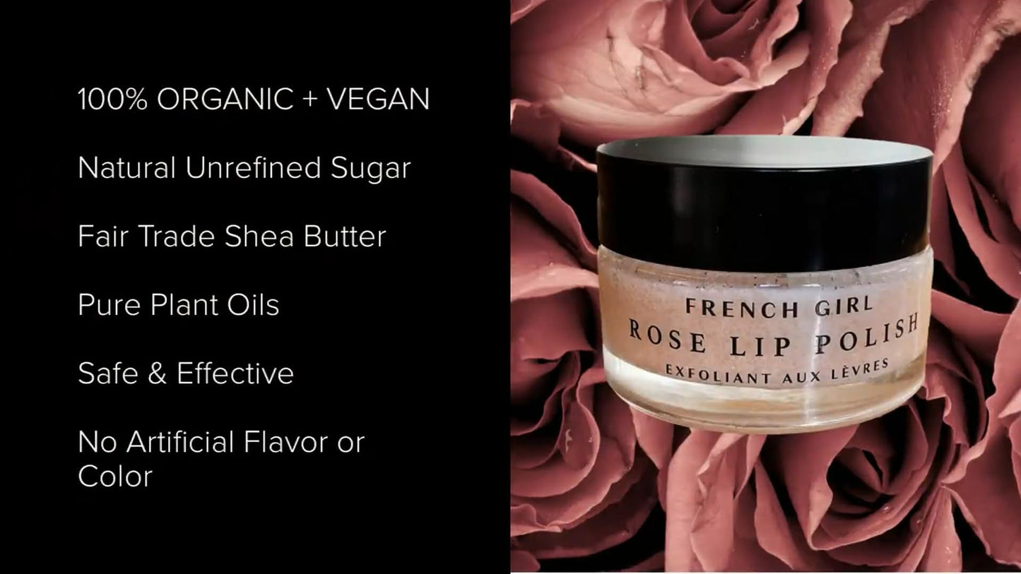 French Girl Rose Lip Scrub, Organic Hydrating Lip Exfoliator & Moisturizer with Shea Butter & Essential Oils, Vegan & Cruelty-Free, 1oz