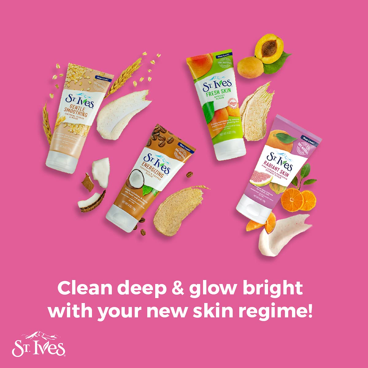 St. Ives Radiant Skin Face Scrub, Pink Lemon & Mandarin Orange, Dull Skin Exfoliator, 100% Natural, Dermatologist-Tested, 6 oz