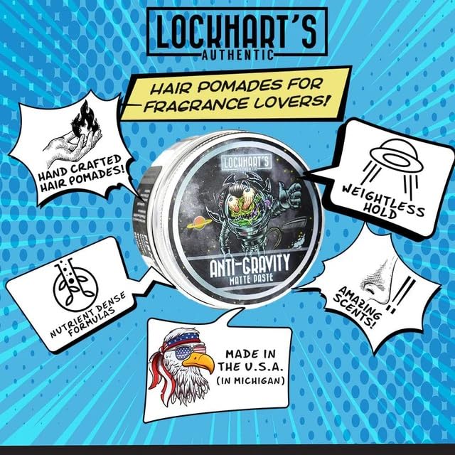 Lockhart’s Anti-Gravity Matte Paste for Men – Handcrafted Clay Pomade with Cucumber & Rosemary Extract – High Texture, Low Shine, Fortuna Scent, 3.4oz