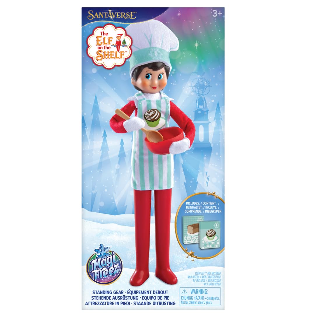 The Elf on the Shelf MagiFreez Christmas Chef Set for Scout Elf – Elf-Sized Hat, Apron, Standing Pants, Bowl, Spoon & Baking Boxes