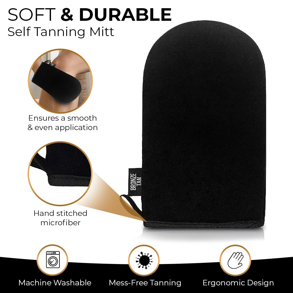 Self Tanning Mitt – Ultra Soft, Reusable & Machine Washable Glove for Streak-Free Application of Tanning Mousse or Lotion – Black
