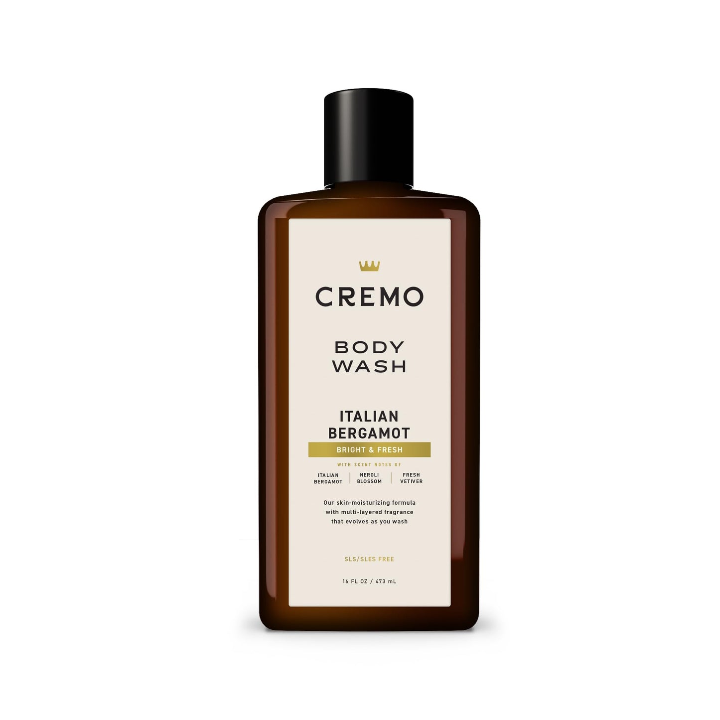 Cremo Body Wash Men, Notes of Italian Bergamot, Neroli Blossom, and Fresh Vetiver, Rich-Lathering Italian Bergamot, 16 Fl Oz