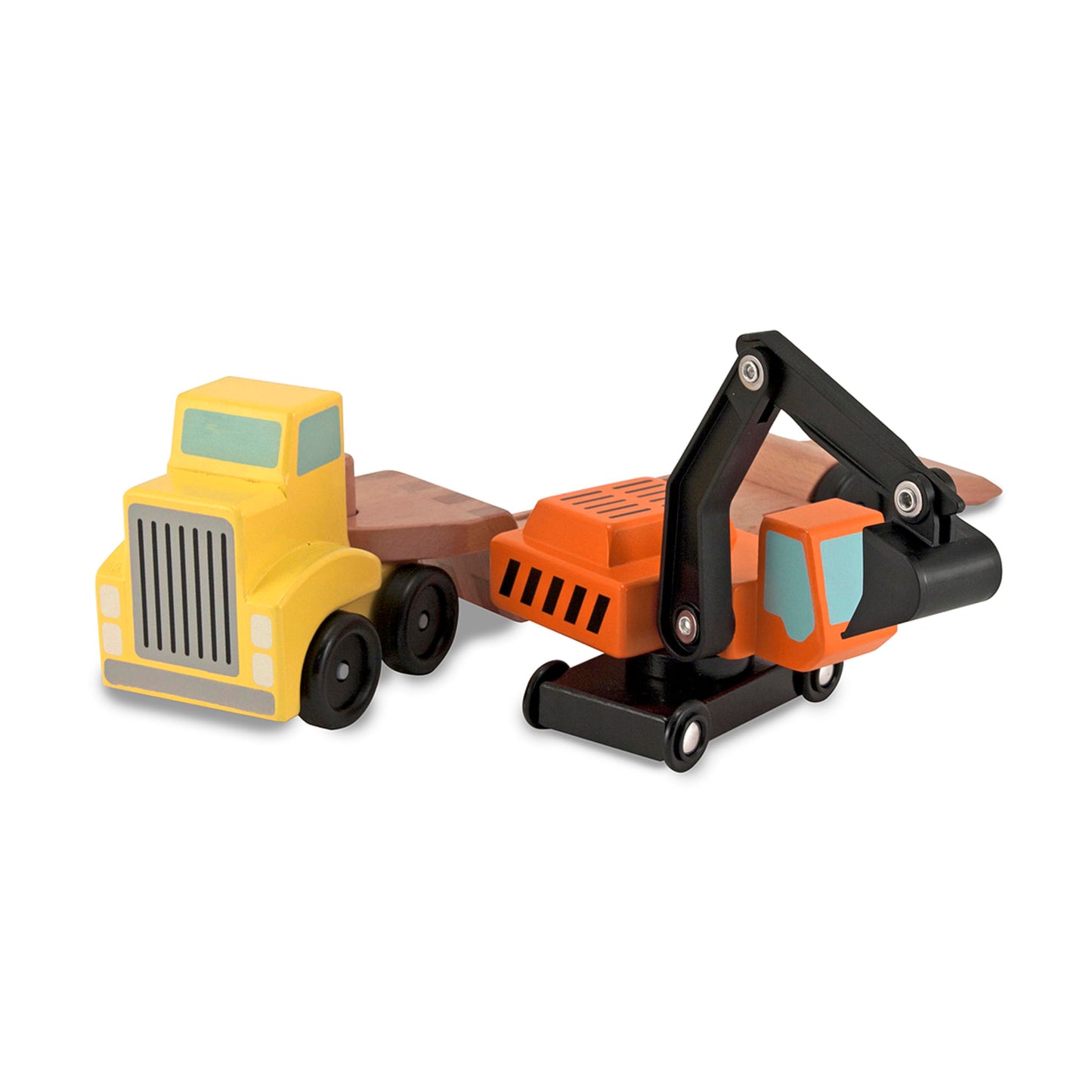 Melissa & Doug Trailer and Excavator Wooden Vehicle Set (3 pcs)