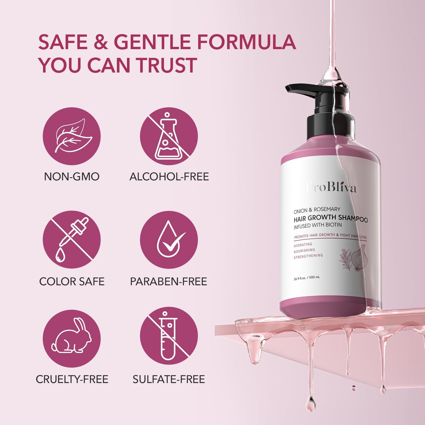 Onion & Rosemary Hair Growth Shampoo with Biotin – Strengthens Roots, Reduces Hair Loss & Thinning, Promotes Thicker, Healthier Hair (16.9 Fl Oz)