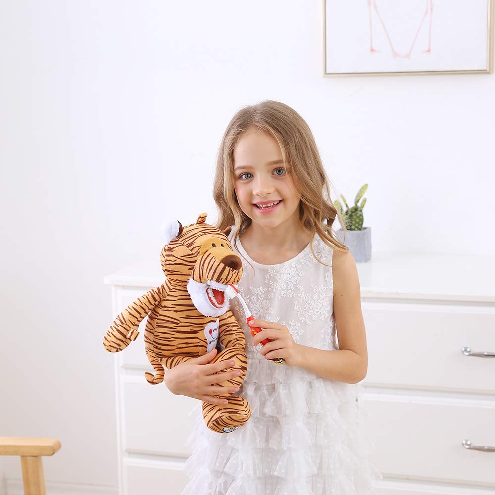 YOUYA DENTAL Tooth Fairy Puppet – Striped Tiger Educational Plush Doll with Teeth for Kids, Oral Health Teaching Toy