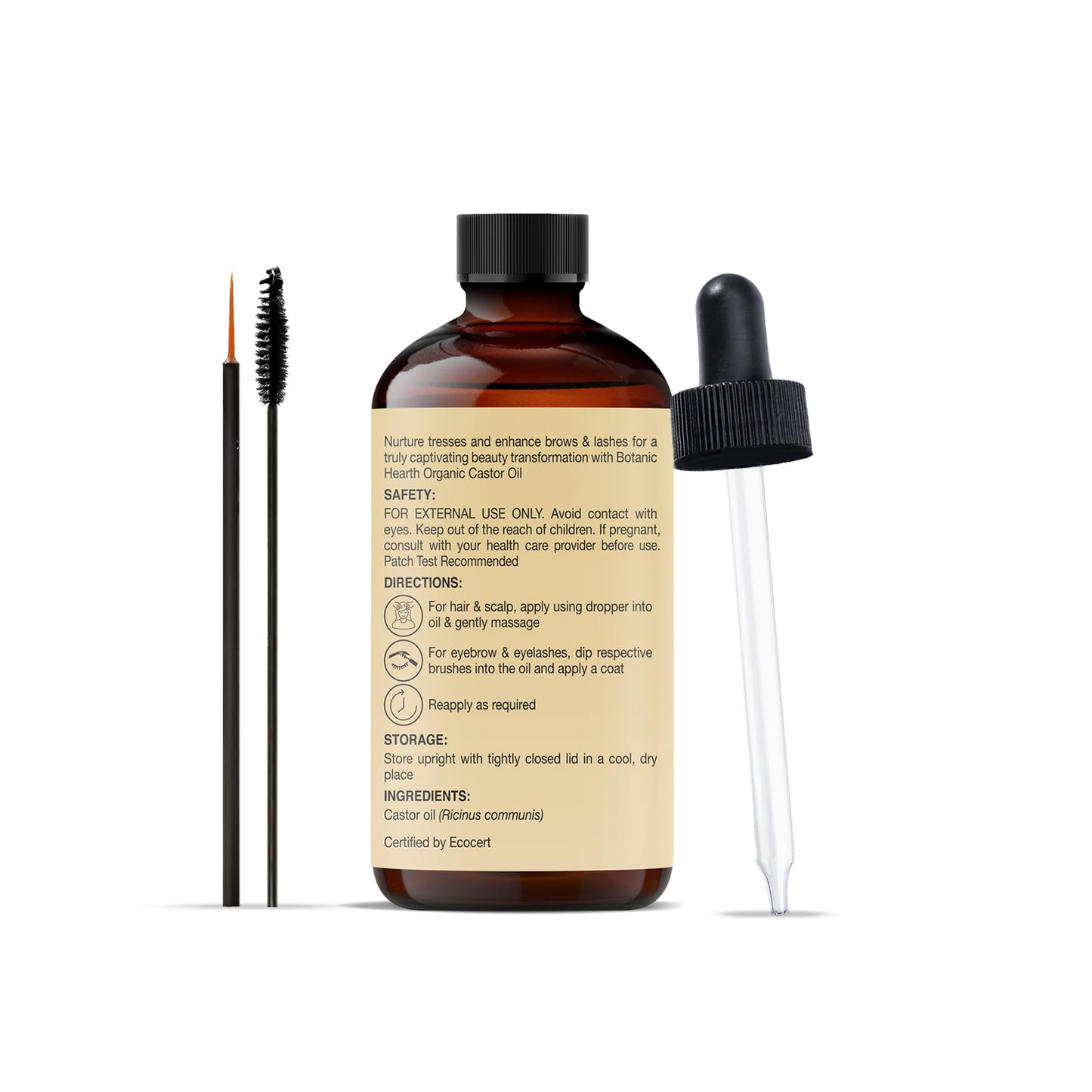 Botanic Hearth 100% Pure Castor Oil, Cold Pressed & Organic – 2 fl oz | For Hair, Eyelashes & Eyebrows | Hexane-Free, Fast Absorbing with Dropper