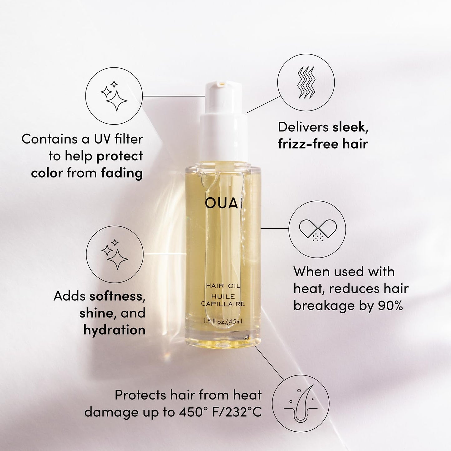 OUAI Hair Oil 1.5 fl oz – Heat Protectant & Frizz Control – Smooths Split Ends, Adds Shine – Color Safe, Paraben & Sulfate Free Formula