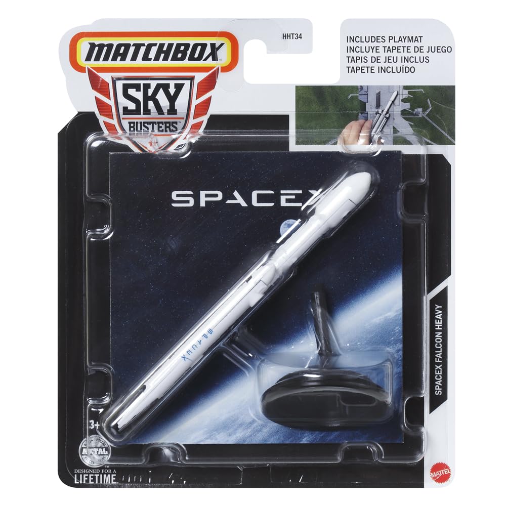Matchbox Collectible Die-Cast Metal Sky Busters Inspired by SpaceX Falcon Heavy Rocket - HHT44 ~ White Super Heavy Lift Rocket ~ Includes Playmat