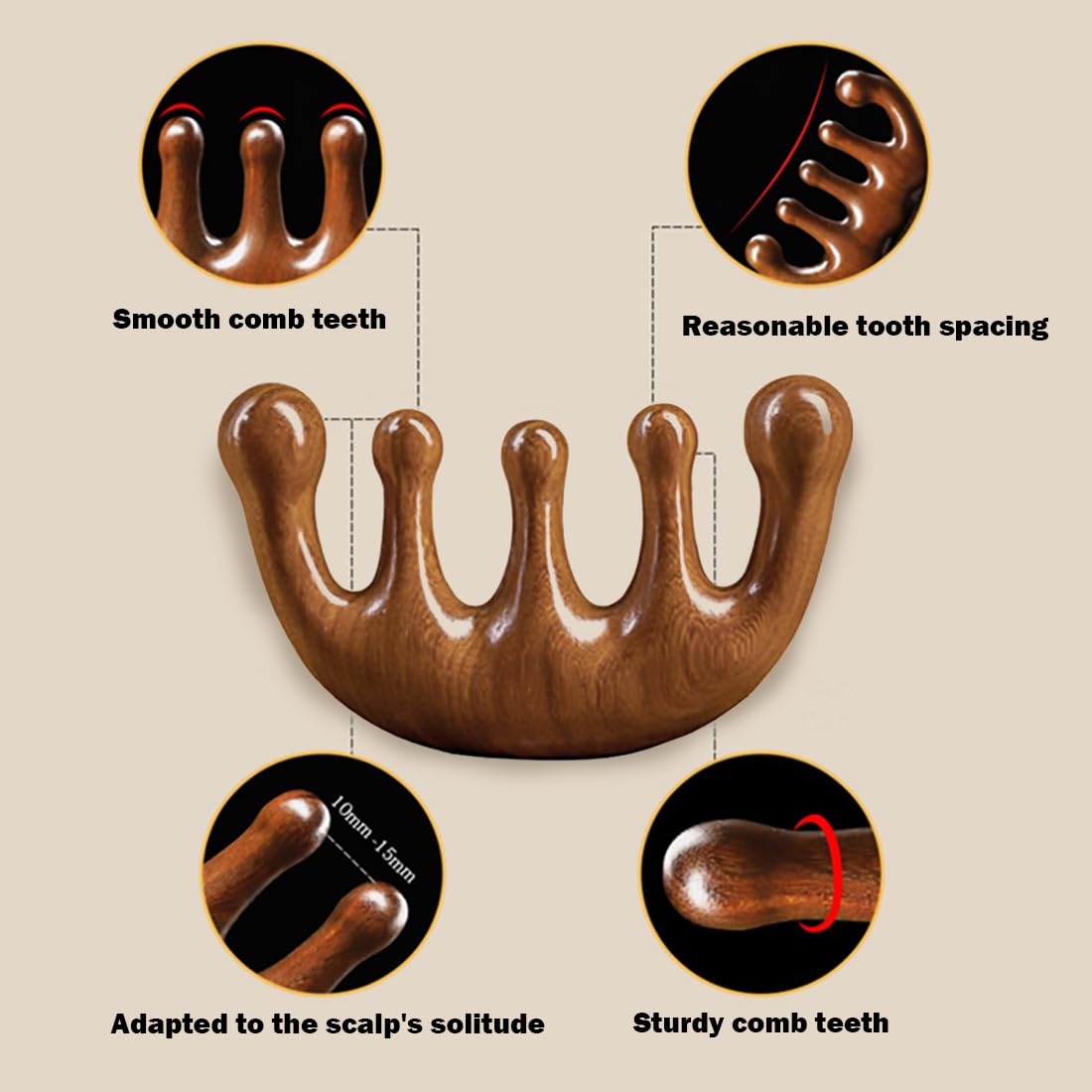 Cureder Wooden Scalp Massager - Handmade 100% Natural Green Sandalwood Wide Tooth Combs - Wood Massage Comb & Sandalwood Comb for Luxurious Hair Care