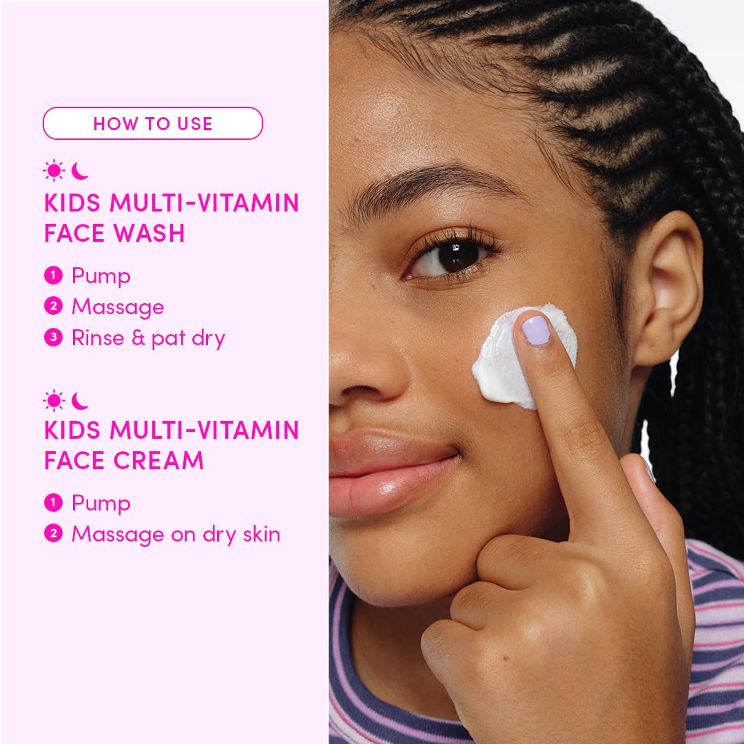 Evereden Barbie Kids Happy Face Duo Set – Multi-Vitamin Face Wash & Cream with Stickers & Bracelets, Vegan Skincare 3+