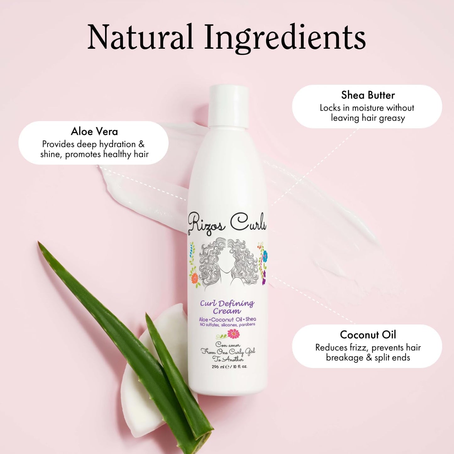 Rizos Curls Curl Defining Cream for Wavy, Curly & Coily Hair – Frizz Control, Moisturizes, Softens & Adds Shine – Sulfate & Paraben Free