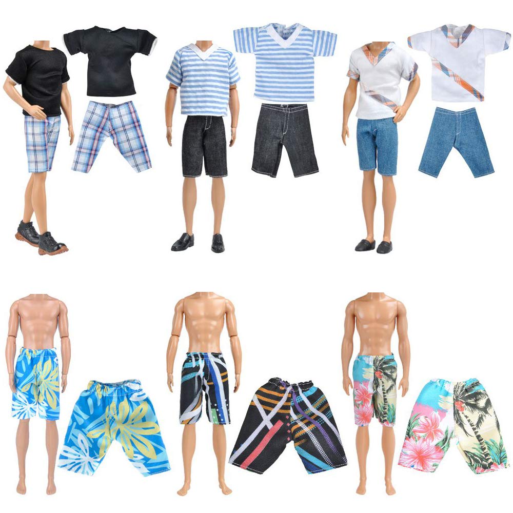 E-TING 15-Piece Outfit Set for 12" Boy Dolls – Suits, Casual Tops & Pants, Swim Trunks, 5 Pairs Shoes, Bowtie Included