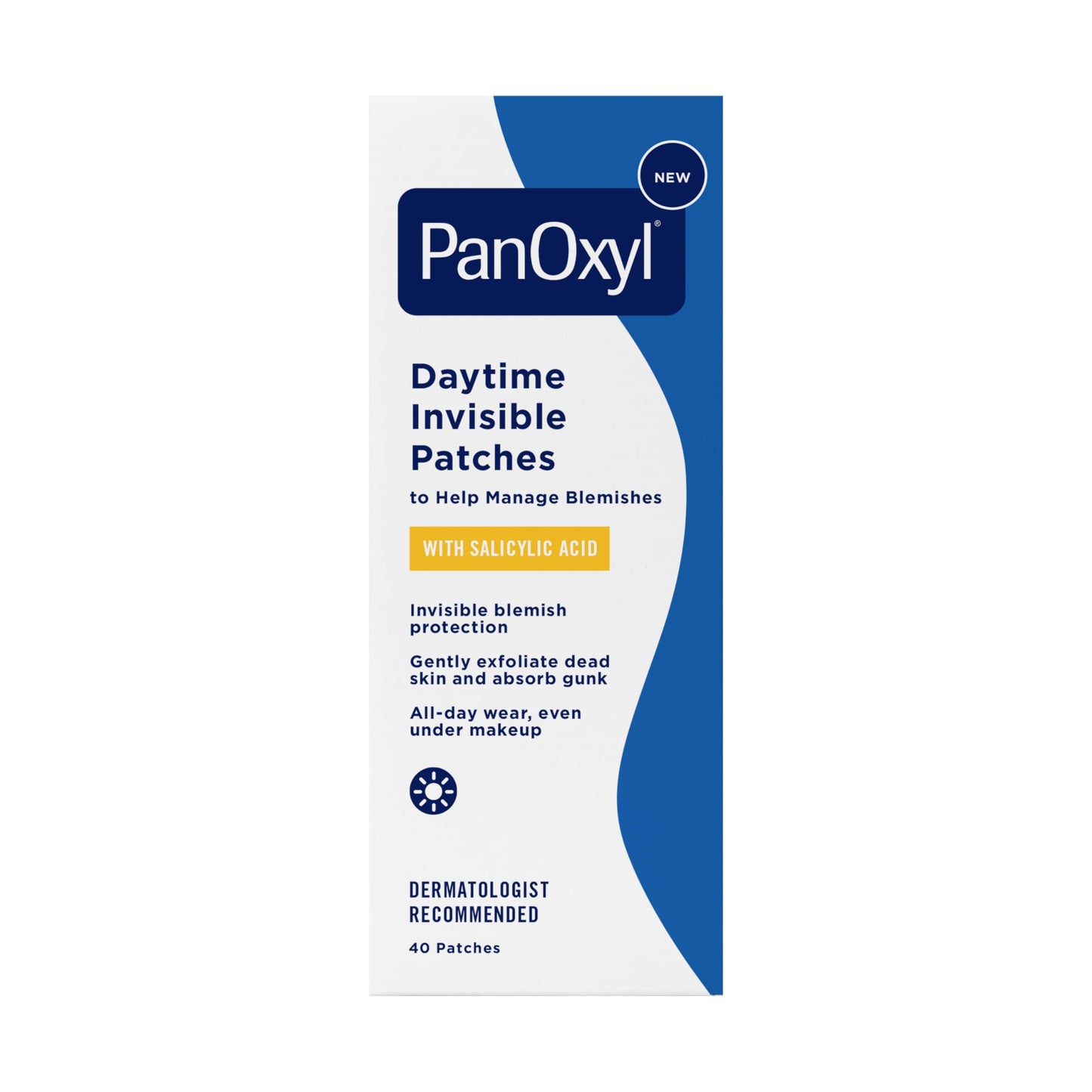 PanOxyl Daytime Invisible Acne Patches, 40ct (20 Large + 20 Small) – Dermatologist-Recommended, Salicylic Acid, Latex-Free