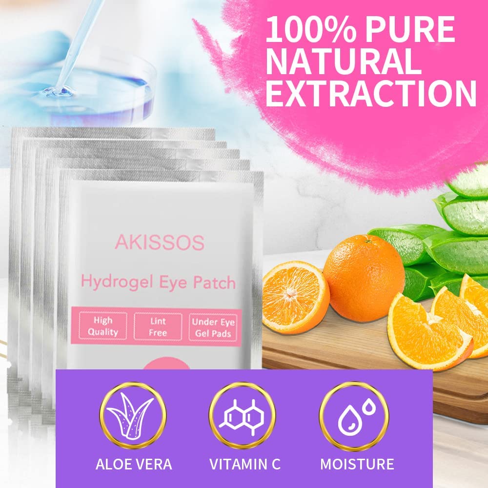 Akissos 100 Pcs Under Eye Gel Pads for Eyelash Extensions – Hypoallergenic, Lint-Free, Professional DIY Lash Lift & Tint Tool