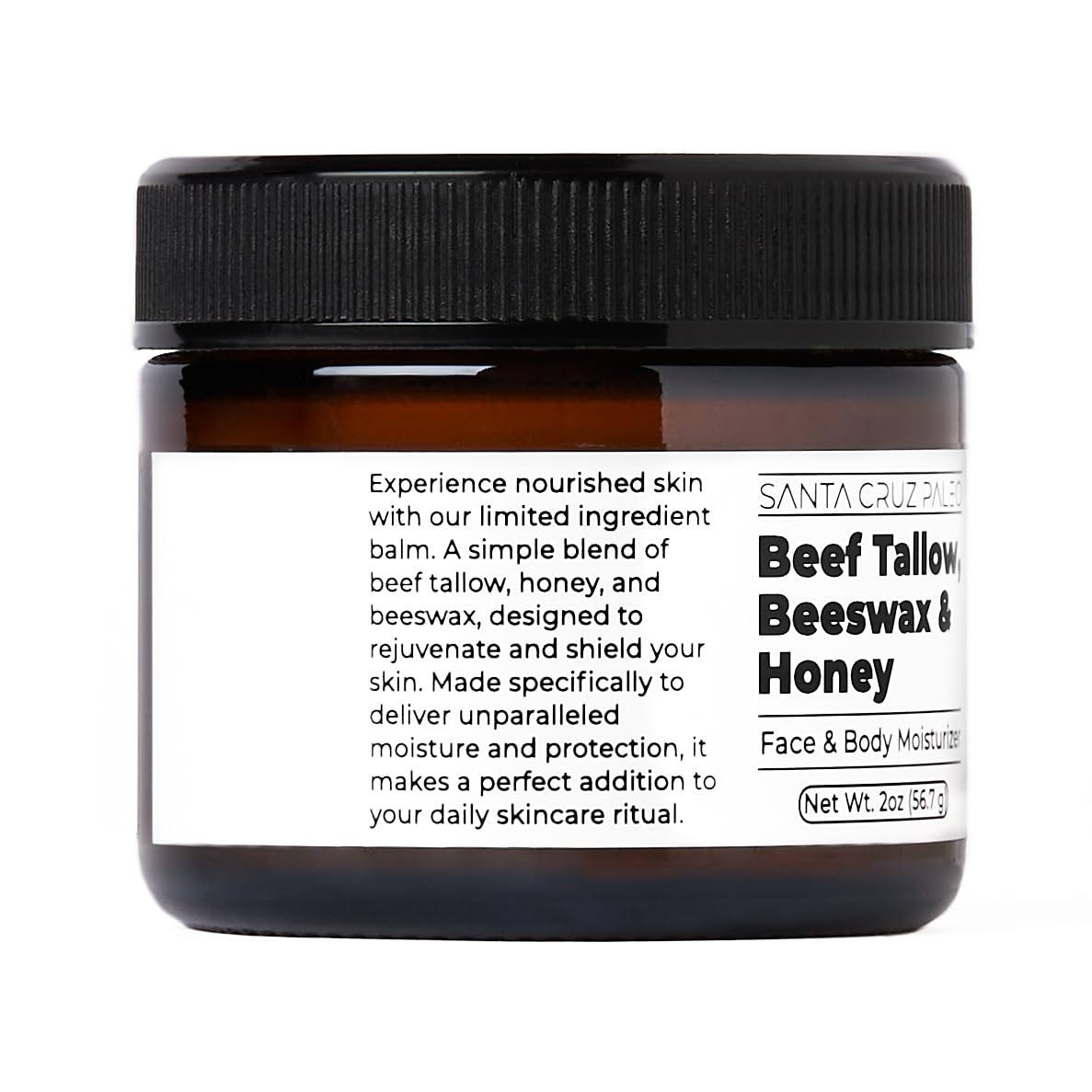 Santa Cruz Paleo Beef Tallow & Honey Balm – Grass-Fed Moisturizer for Face & Body, Organic Beeswax & Honey, Light Scent, 2oz