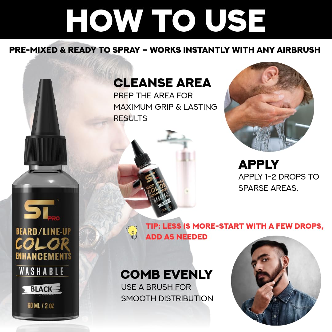 Supreme Trimmer Airbrush Hair & Beard Enhancement Spray | Barber-Grade Line-Up & Filler Ink | Water-Resistant, Washable, Pre-Mixed Precision (60ML Black)