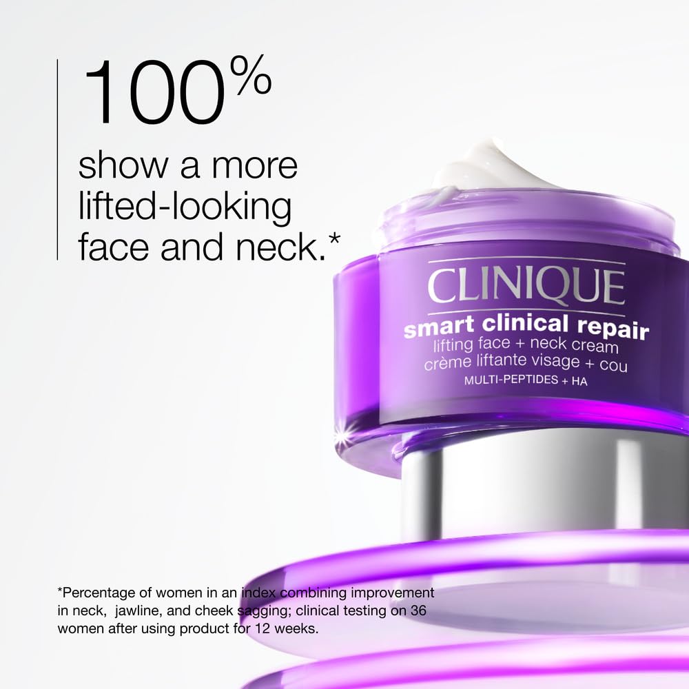 Clinique Smart Clinical Repair Anti Aging Lifting Face + Neck Cream with Peptides + Hyaluronic Acid For All Skin Types | Hydrating, 2.5 Fl Oz
